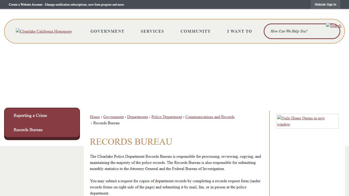 Records Bureau | Clearlake, CA - Official Website