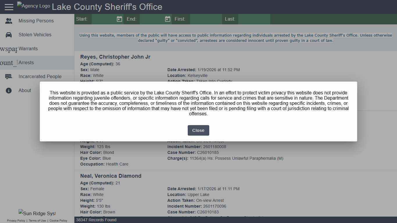 Lake County Sheriff's Office - Arrests