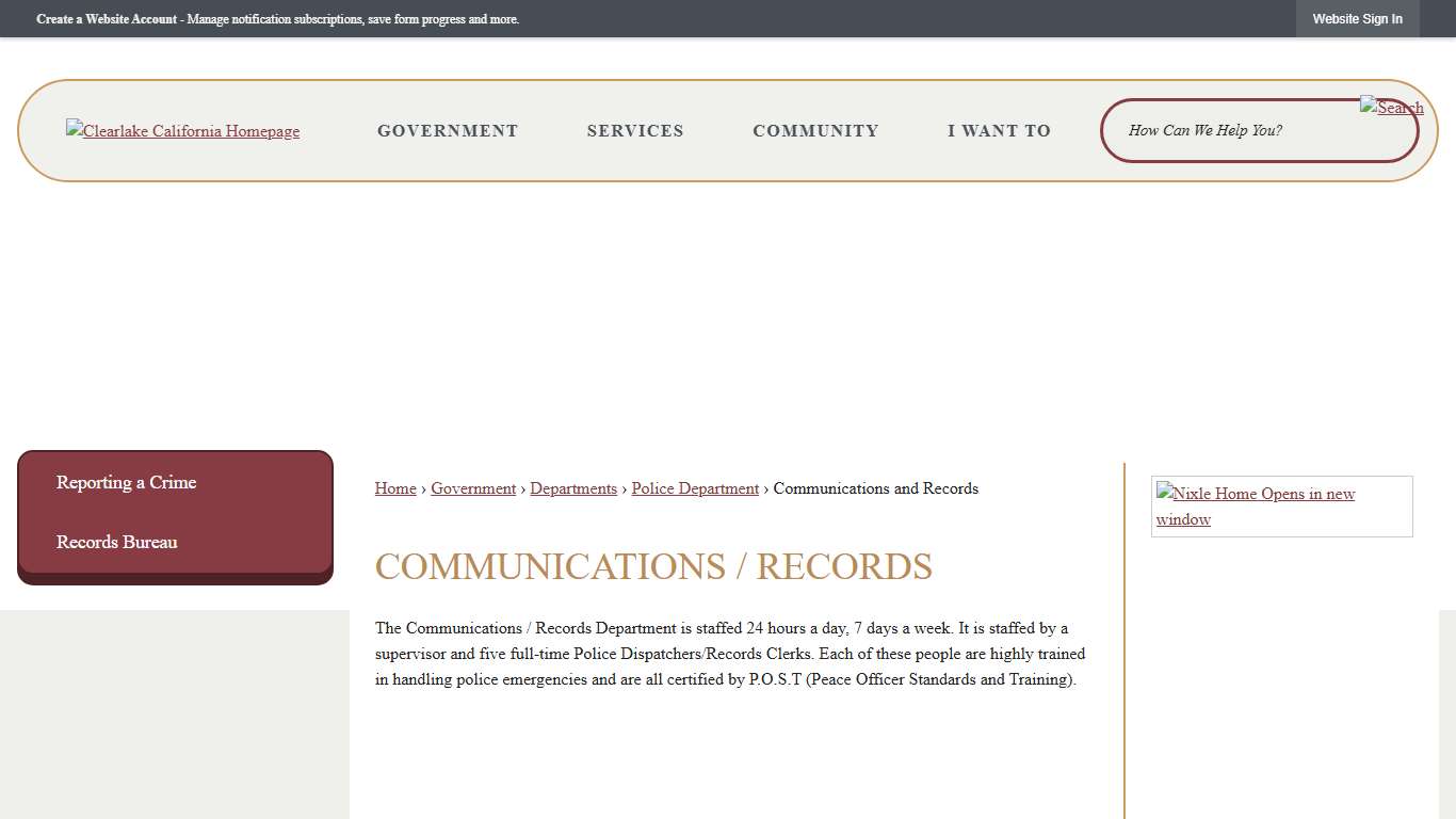 Communications / Records | Clearlake, CA - Official Website